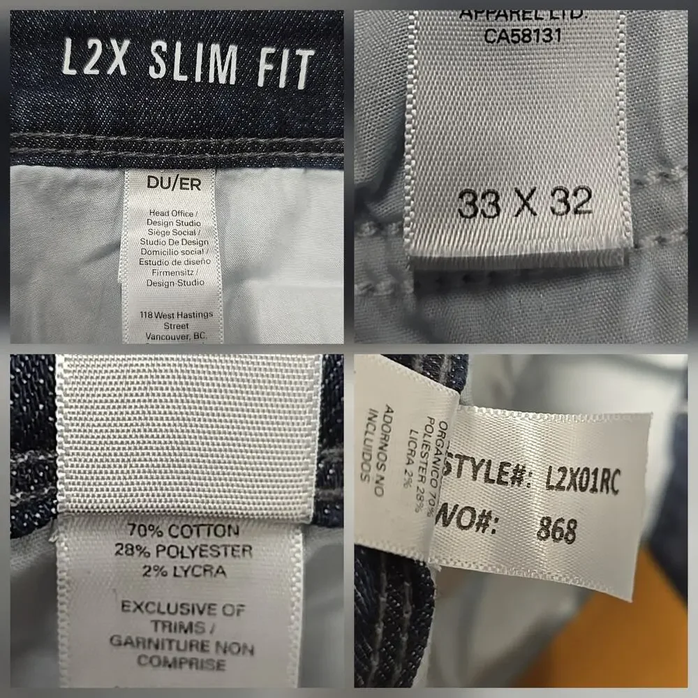 DUER Jeans Mens 33x32 L2X Slim Fit Dark Indigo Performance Denim Antibacterial